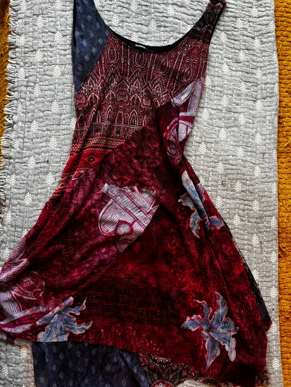 Desigual Red and Blue Asymmetrical Patchwork Dress